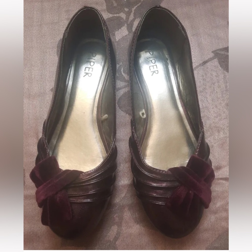 Piper Shoes Women’s Size 6 Purple Glitter Velvet Bow Ballet Flats Slipons Cute